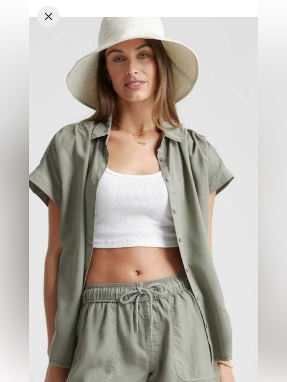QUINCE NWT Women Vintage Wash Tencel Camp Shirt Olive M